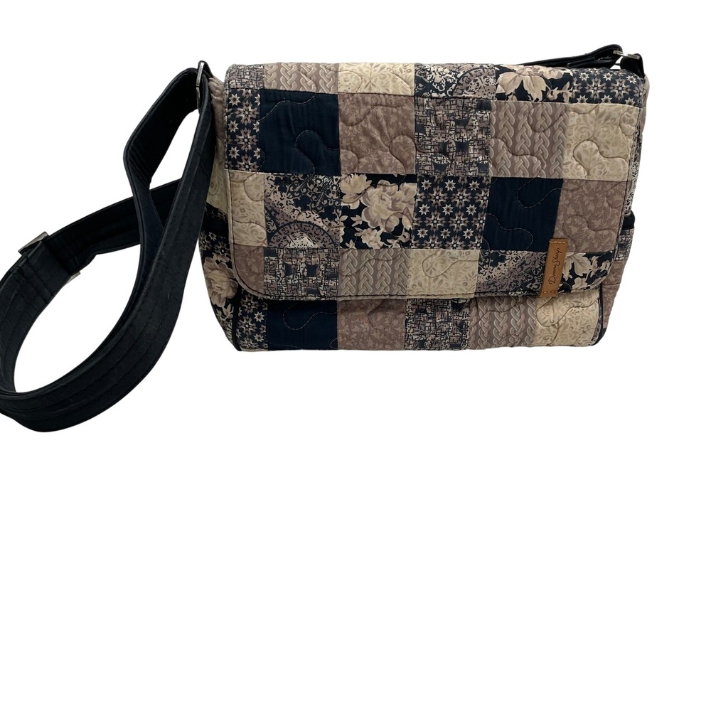 Donna Sharp Quilted Patchwork Crossbody Bag Navy Tan Brown Kentucky Original